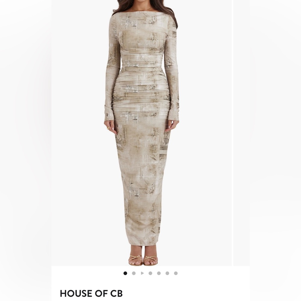 House of CB Lanetta ruched bateau neck long sleeve georgette dress